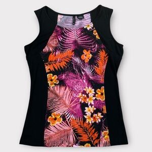 Women’s New Direction 2 Tone Tropical Floral Sleeveless Blouse Size Large #051